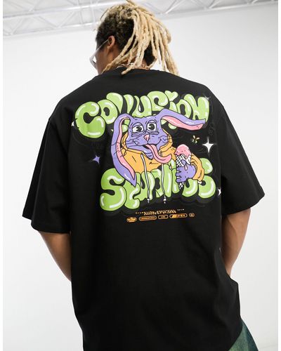 Collusion Oversized - T-shirt Met Grafische Konijnprint Op - Zwart