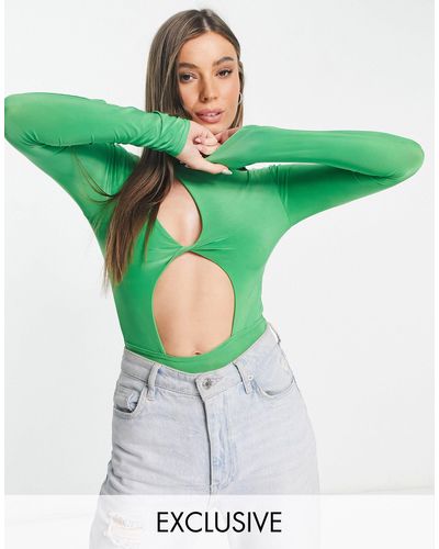 In The Style X Liberty Exclusive Slash Neck Cut-out Waist Body - Green