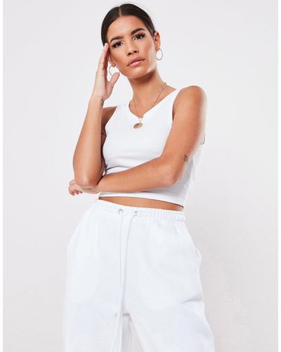 Missguided Basics - Geribbelde Crop Top Zonder Mouwen - Wit