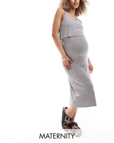 Mama.licious Mamalicious Maternity 2 Function Nursing Ribbed Midi Dress - Grey