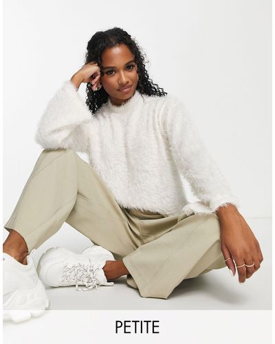 Pieces Exclusive High Neck Fluffy Sweater - Natural