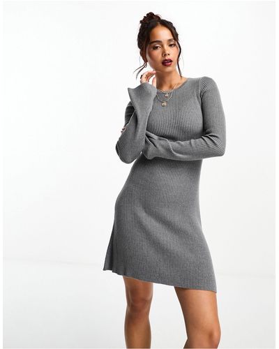 ASOS Knitted Fit And Flare Mini Dress - Grey
