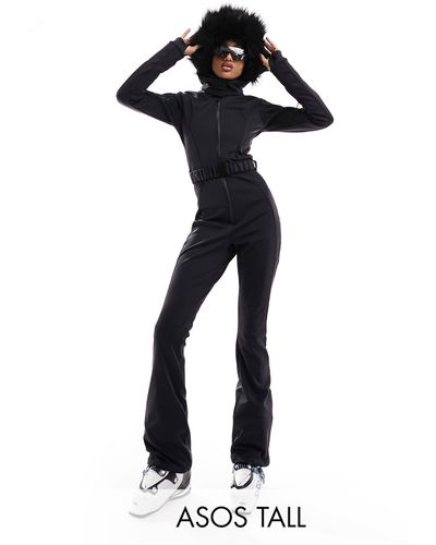 ASOS 4505 Ski Tall Water Repellent Belted Ski Suit With Faux Fur Hood - Black