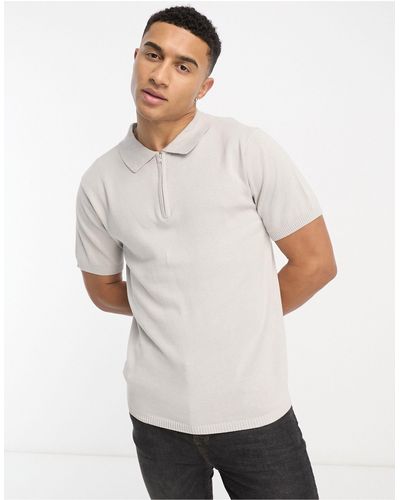 Another Influence Knitted Zip Polo - White