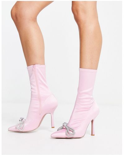 ASOS Empress Heeled Bow Embellished Sock Boots - Pink