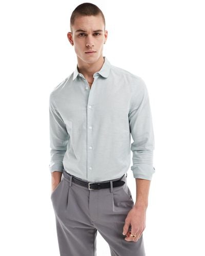 ASOS Regular Smart Linen Shirt With Penny Collar - Grey