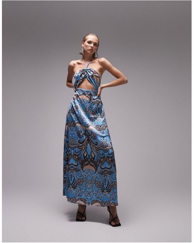 Topshop Unique Maxi-jurk Met Halternek, Uitsnijding En Paisley Motief - Blauw
