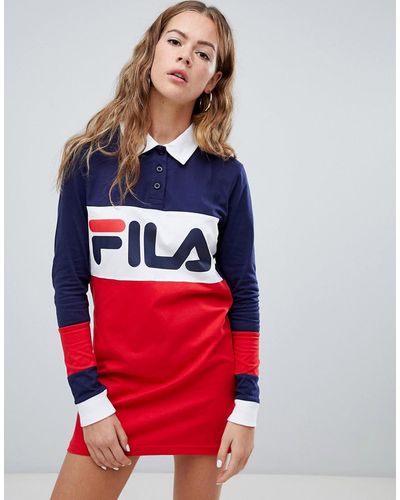 Fila Robe style rugby manches longues style color block - Rouge
