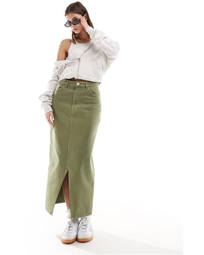 Monki Denim Midi Skirt With Split - Green