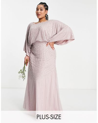 Frock and Frill Bridesmaid Maxi Dress With exaggerated Sleeves - Pink
