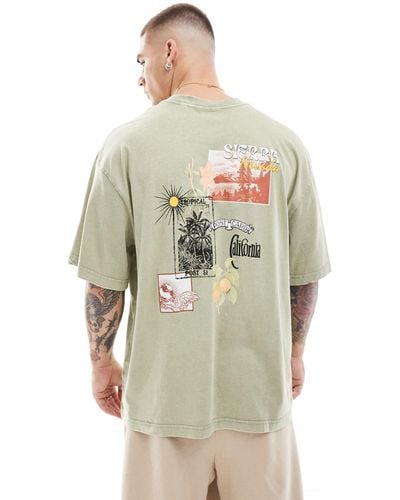 Only & Sons Super Oversized T-shirt With Postcard Back Print - Green