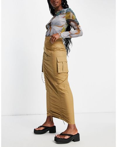 Collusion Ruched Cargo Maxi Skirt - Metallic
