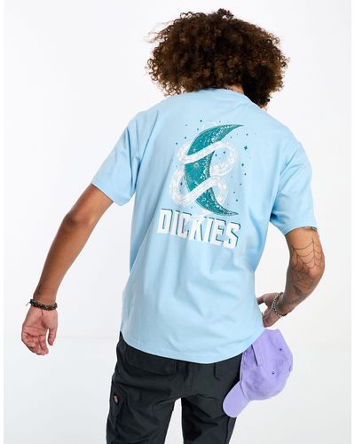 Dickies In esclusiva per asos - - lake oswego - t-shirt celeste con stampa di serpente e luna sul retro - Blu