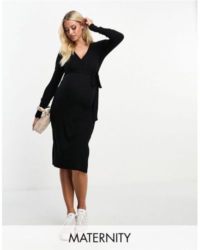 Threadbare Maternity Tie Waist Midi Dress - Black