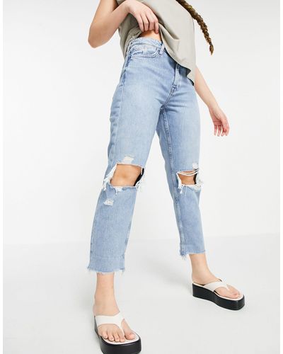 River Island Ripped Knee Boyfriend Jeans - Blue