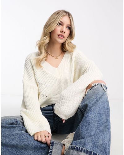 Miss Selfridge V Neck Crop Sweater - White