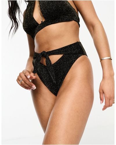 Ann Summers La Isla Bonita High Waist Tie Bikini Bottom With Back Diamante Detailing - Black