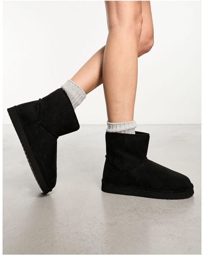 Monki Faux Suede Boot Slippers - Black