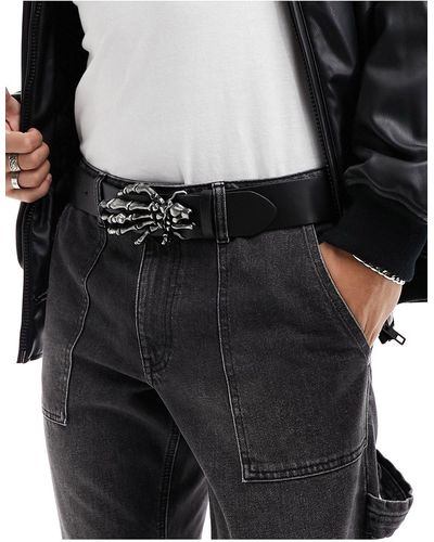 ASOS Faux Leather Belt With Gunmetal Skull Hand - Black