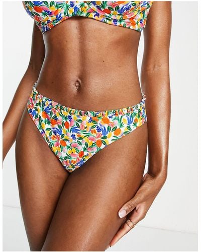 Figleaves – fuller bust – hüfthohe bikinihose mit obst-print und rüschen - Braun