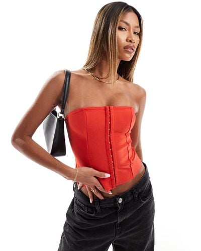 ASOS Bandage Corset Top With Hook And Eye Fastening - Red
