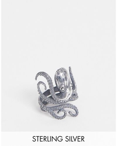 ASOS Ring Van Sterling Met Octopus Ontwerp - Metallic