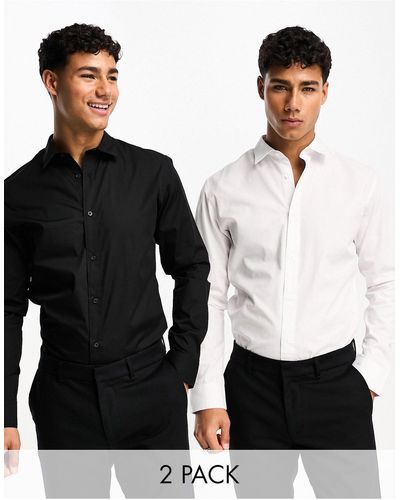 Jack & Jones 2 Pack Slim Fit Smart Shirt - Black
