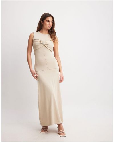 NA-KD Knitted Twist Front Maxi Dress - Natural