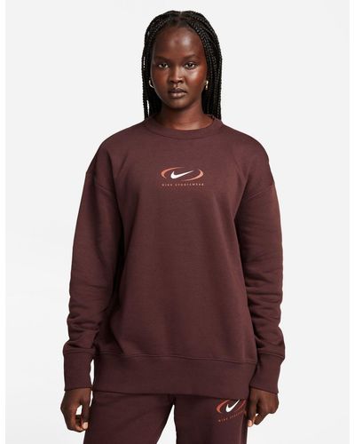 Nike Swoosh Oversized Fleece Sweatshirt - Brown