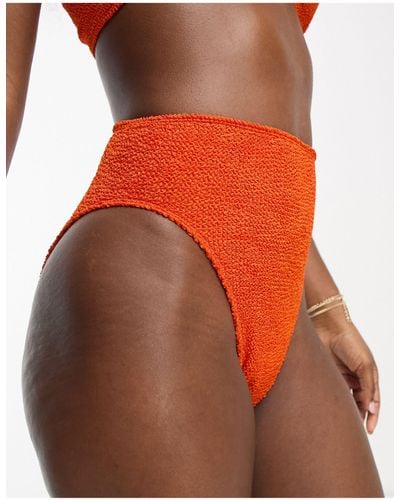ASOS Mix And Match - Gerimpeld Hoogopgesneden Bikinibroekje Met Hoge Taille - Oranje