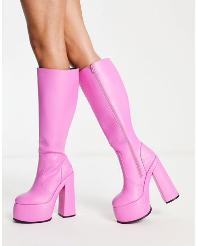 ASOS Captivate Extreme Platform Knee Boots - Pink