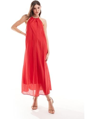 & Other Stories Halter Neck Midaxi Dress With Cutaway Back - Red