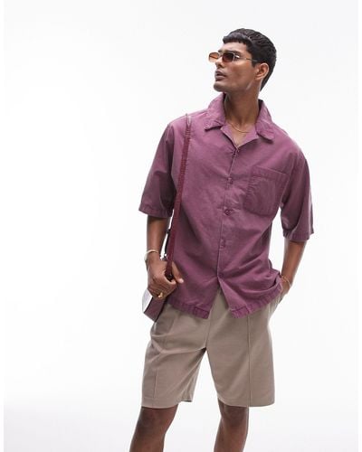 TOPMAN Short Sleeve Relaxed Washed Shirt - Purple