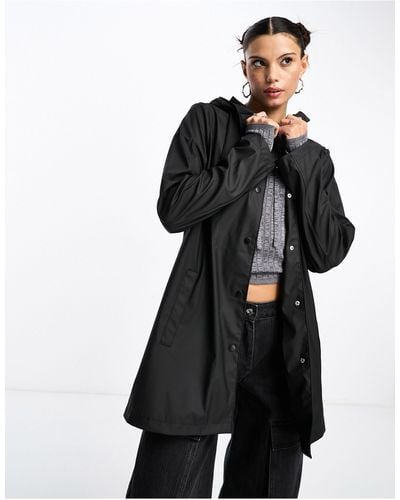 Noisy May Droplets Longline Hooded Raincoat - Black