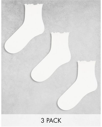 Pieces Confezione da 3 paia di calzini bianchi con volant - Bianco