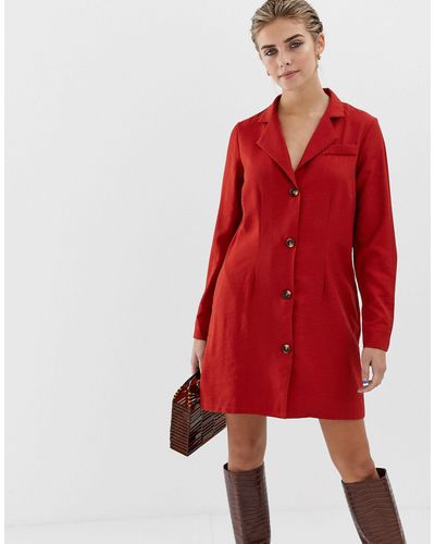 Glamorous Button Front Dress With Collar - Red