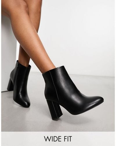 Yours Wide Fit Heeled Pointed Ankle Boots - Black