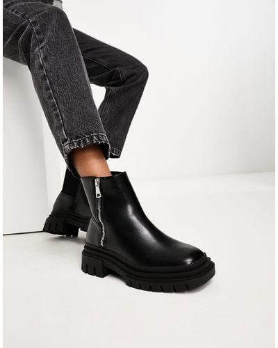 Pimkie Faux Leather Zip Detail Flat Boots - Black