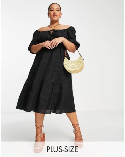 Forever New Ever New Curve Puff Sleeve Tie Midi Dress - Black
