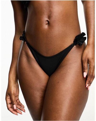 River Island Frill Tie Side Bikini Bottom - Black
