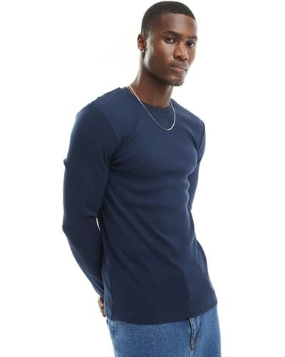 ASOS Muscle Fit Long Sleeve Rib T-shirt - Blue