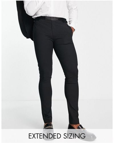 Noak Skinny Premium Fabric Tuxedo Suit Pants - Black