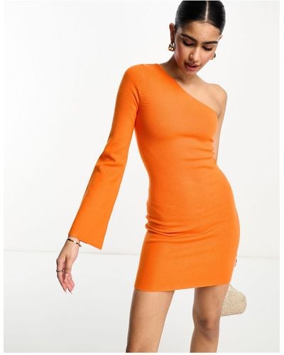 Pretty Lavish One Shoulder Knit Mini Dress - Orange