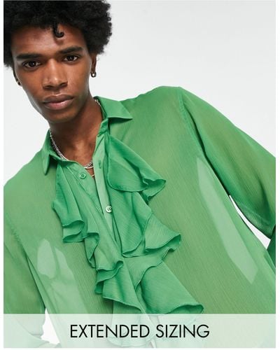 ASOS Regular Sheer Shirt With Ruffle Front - Green