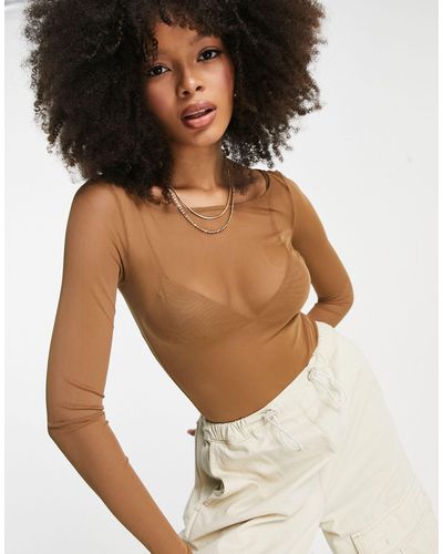 Pull&Bear Body en tulle à manches longues - taupe - Blanc