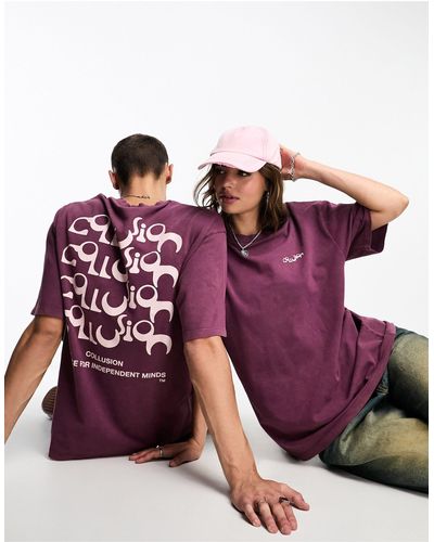 Collusion Unisex Logo Back Print T-shirt - Purple
