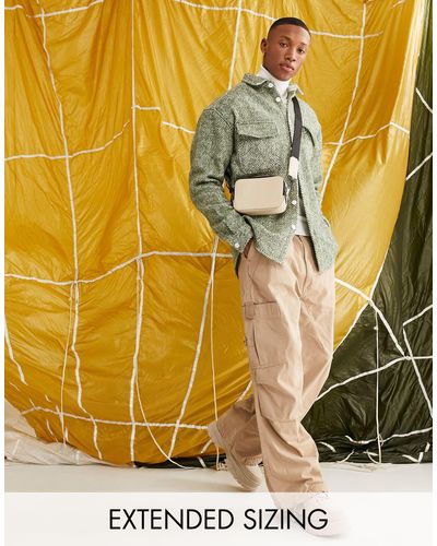 ASOS – oversize-hemdjacke im stil der 90er aus wollmischung mit fischgrätmuster - Gelb