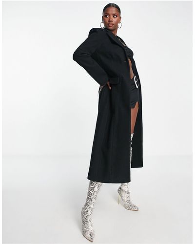 Asyou sculptured longline coat in black Clearance