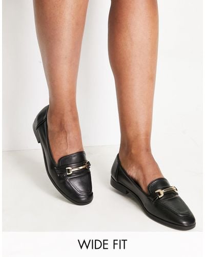 ASOS Wide Fit Verity Loafer Flat Shoes With Trim - Black