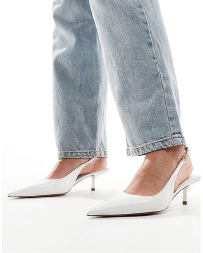 ASOS Sharp Slingback Chain Detail Kitten Heel Shoes - White